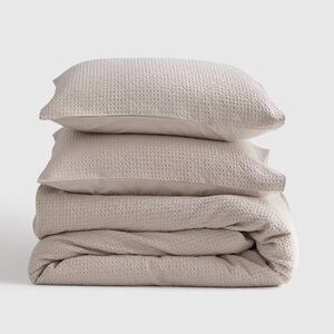 NWOT QUINCE Organic Luxe Honeycomb Duvet Cover Set King/Cal King Sand 4164